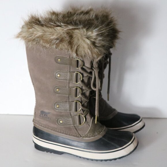 Sorel Joan Of Arctic Waterproof Snow Boot Womens 9 Faux Fur Suede Tall Lace Up - Picture 1 of 9